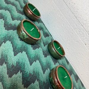 Set of Four Green and Copper Candle Holders